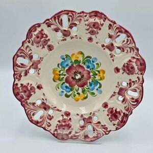 Jay Willfred Andrea by Sadek Red Floral Scalloped Lattice Wall Plate Portugal